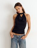 Halter-neck waterfall choker top