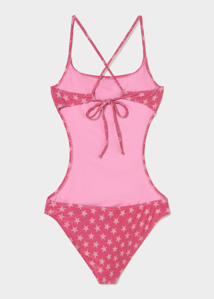 Cut-out swimsuit with metallic thread stars
