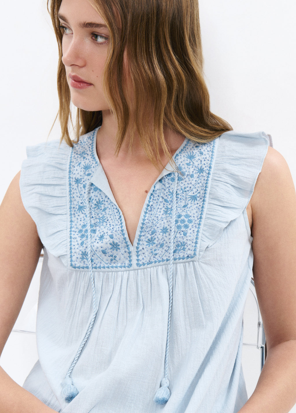 Embroidered yoke blouse