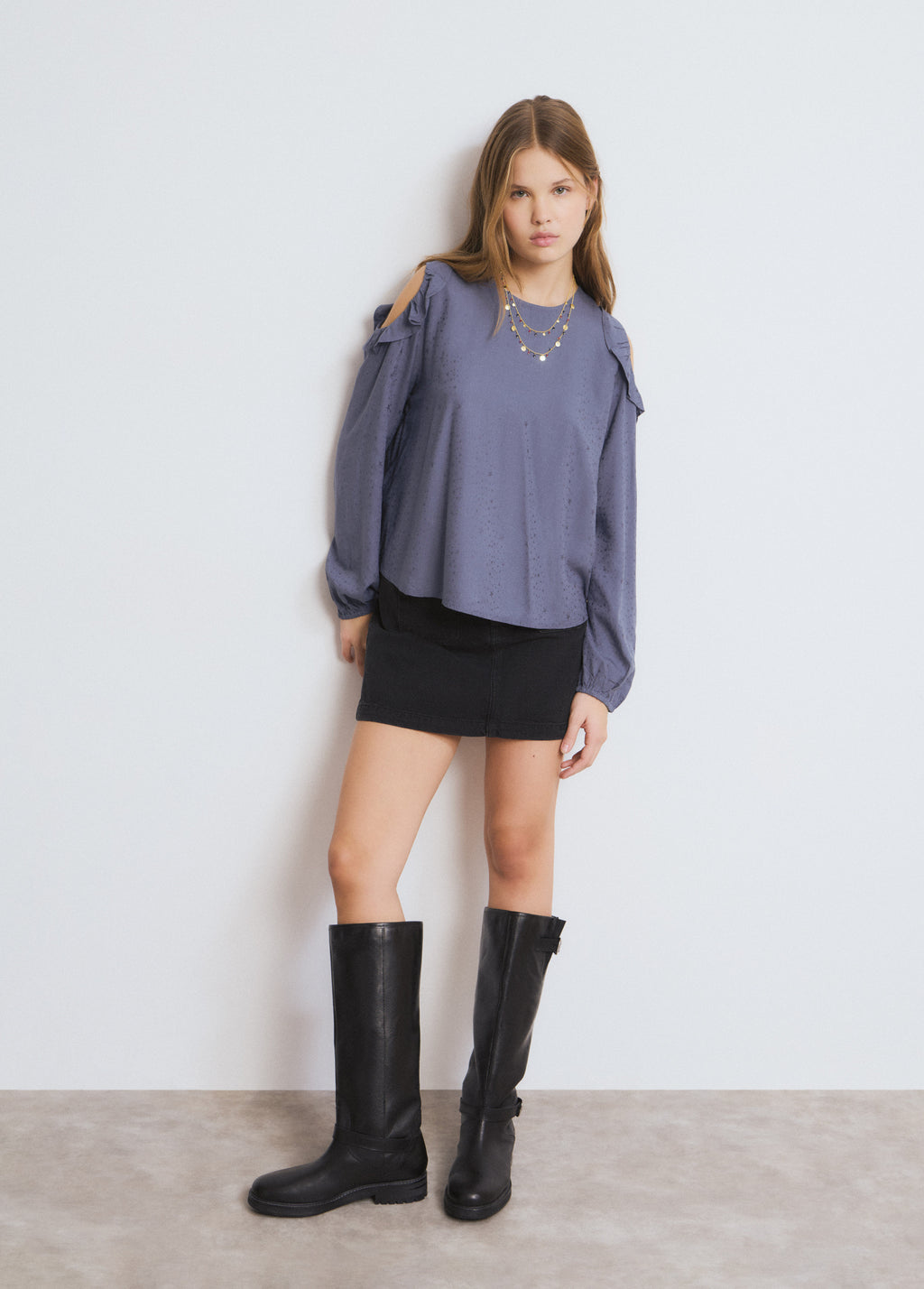 Bluse mit Cut-out und Volants