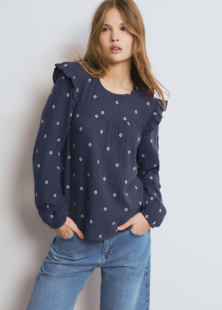Blusa doppio tessuto ricamata