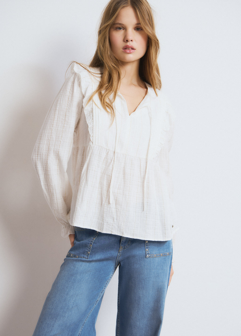Lurex ruffle blouse