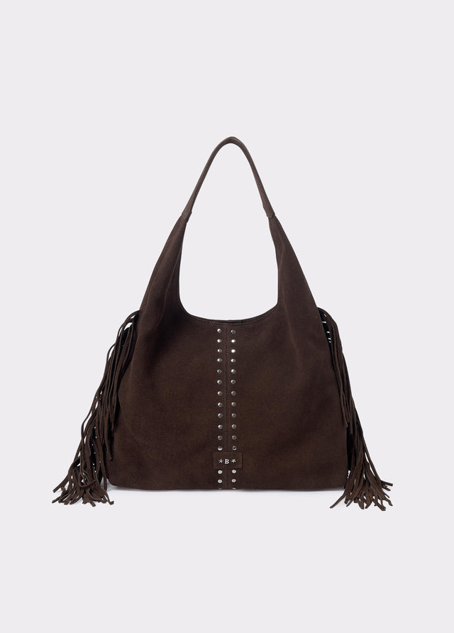 Leather shoulder bag with fringes