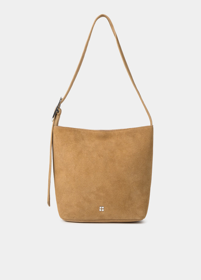 Leather handle bucket bag
