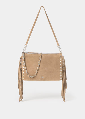 Ledertasche mit Klappe und Fransen