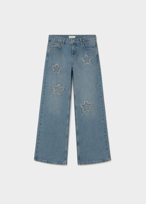 Jeans with star patch and frayed edges