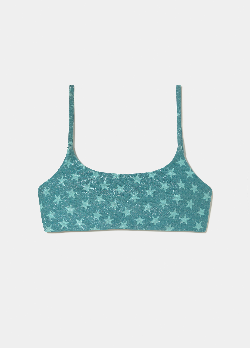 Top de tiras finas y corte bandeau en azul oscuro con estampado de estrellas