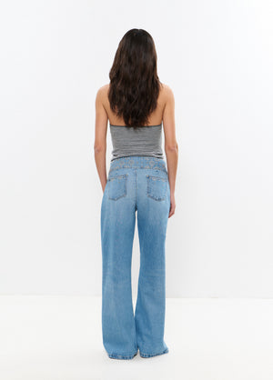 Wide embroidered waistband jeans