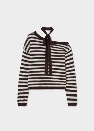 Asymmetrical striped choker sweater