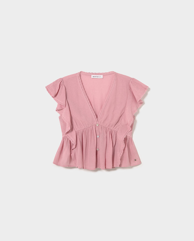 Ruffled blouse with lace trim
