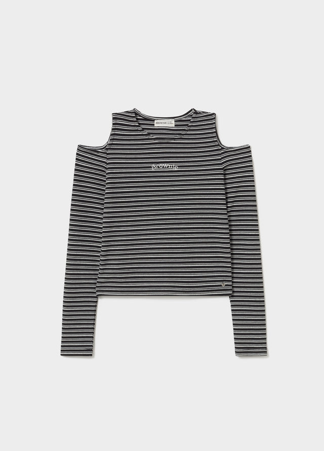 Striped T-shirt with shoulder cut-out