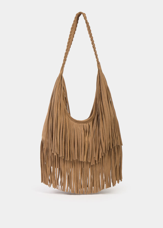 Leather fringe shoulder bag
