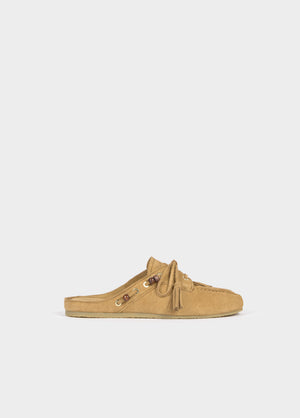 Mule mocassin pompons cuir