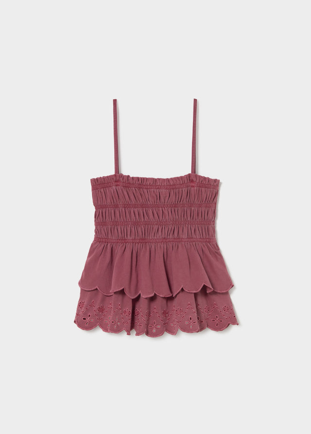 Smocked ruffle top with cut-out details