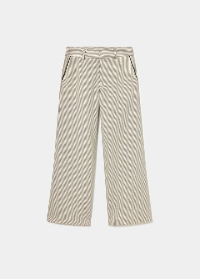 Linen pants with striped contrast trims