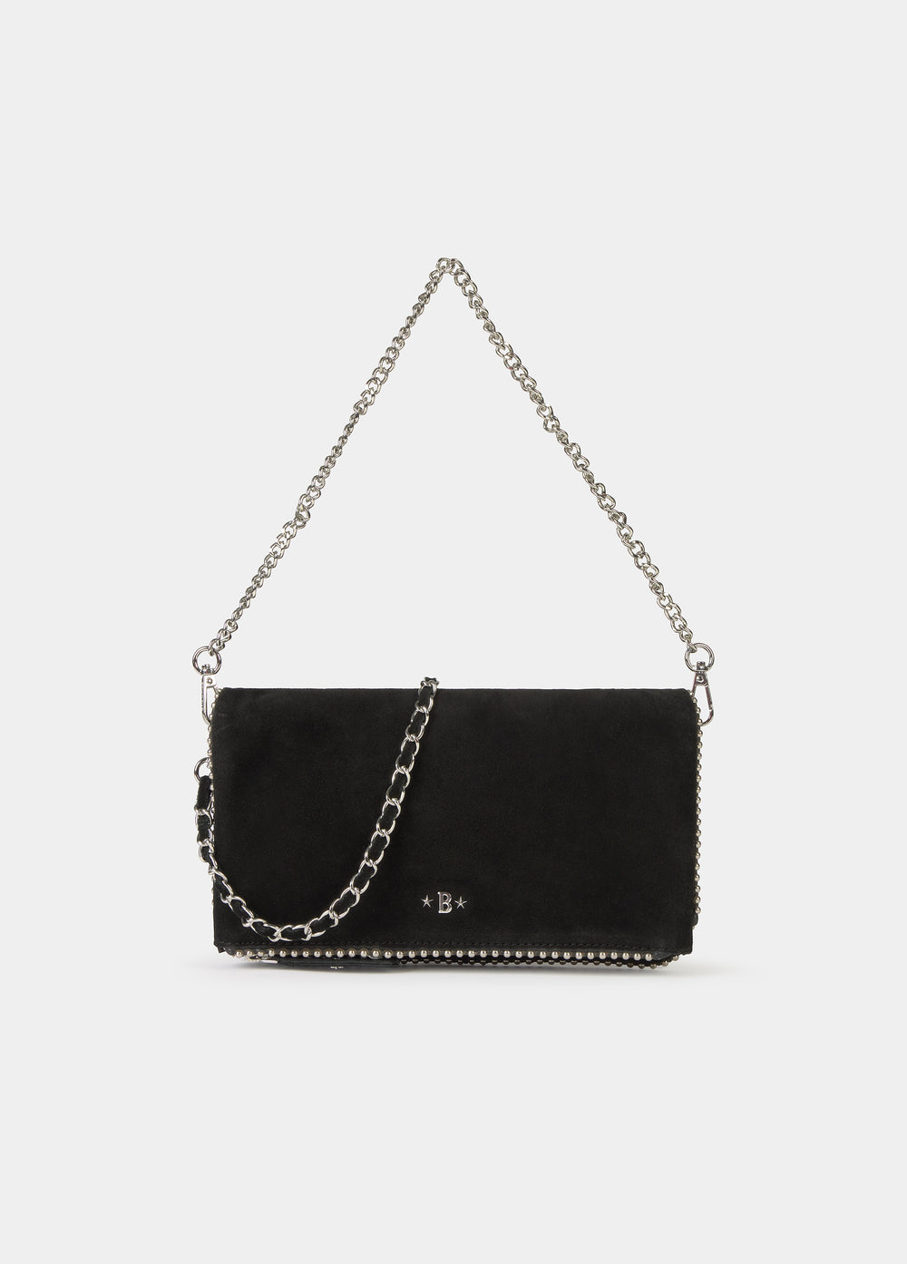 Suede flap bag with beads
