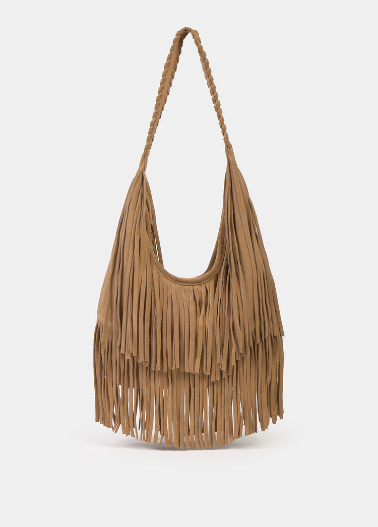 Lederschultertasche mit Fransen