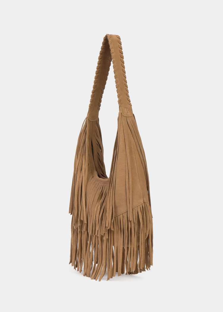 Lederschultertasche mit Fransen