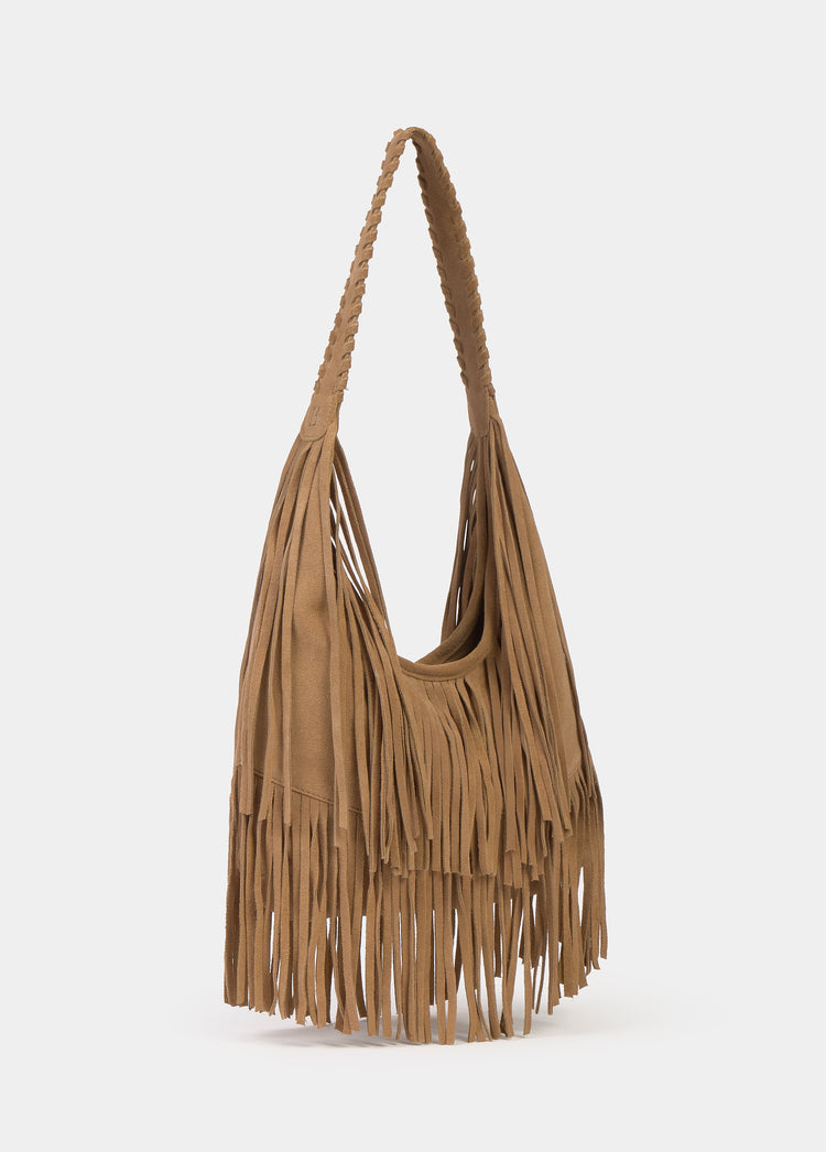 Lederschultertasche mit Fransen