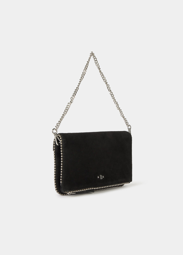 Suede flap bag with beads