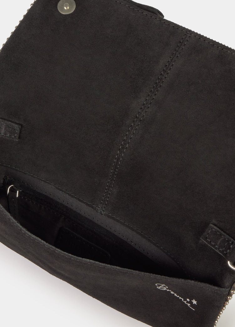 Suede flap bag with beads