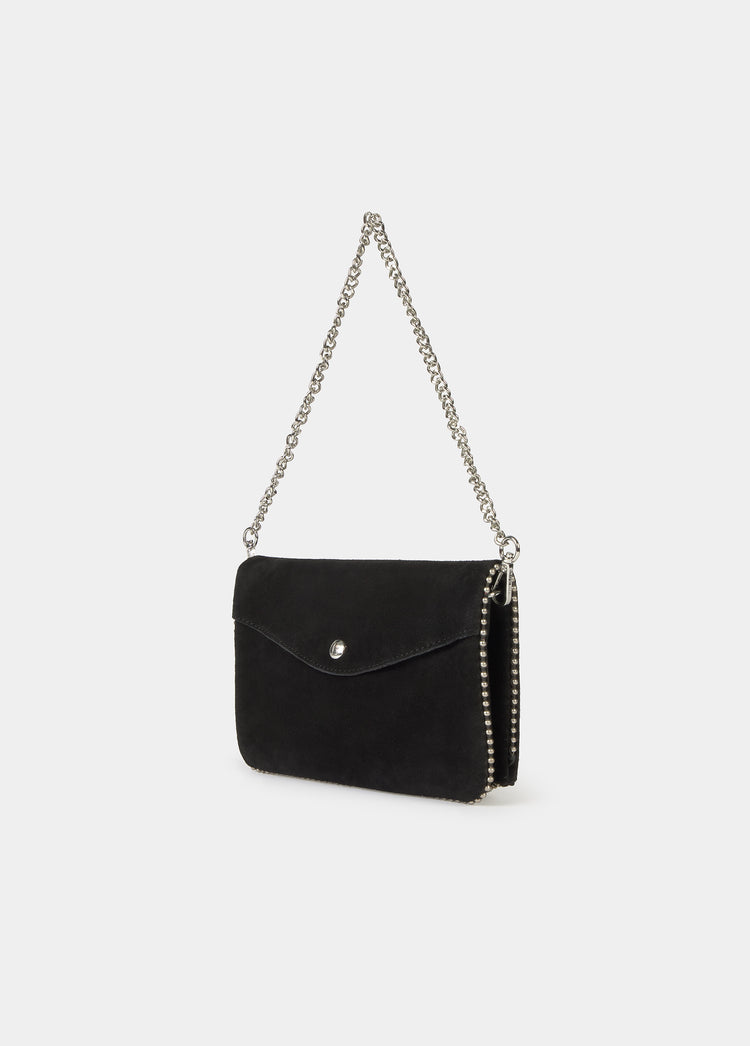 Suede flap bag with beads