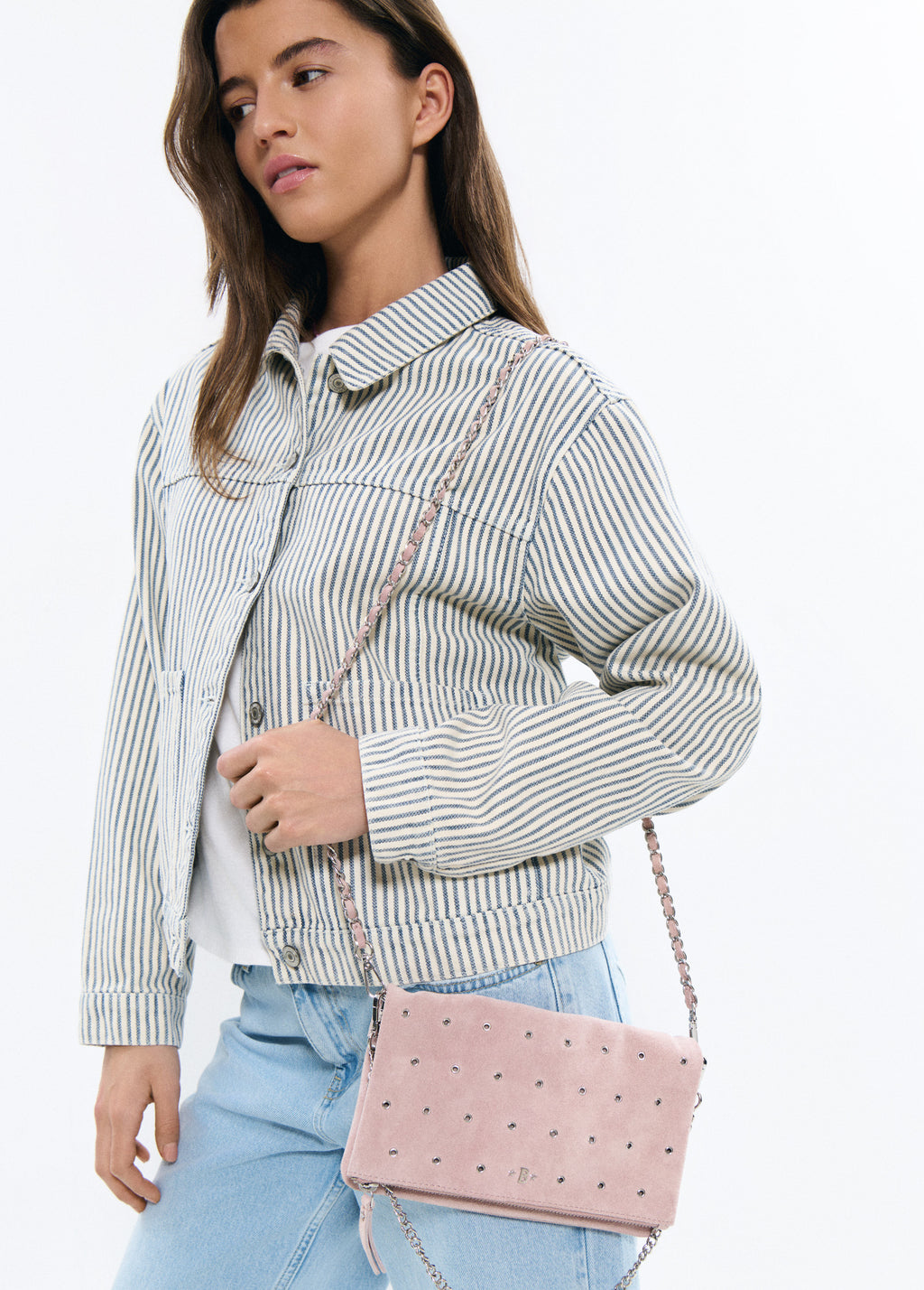 Leather eyelet flap bag