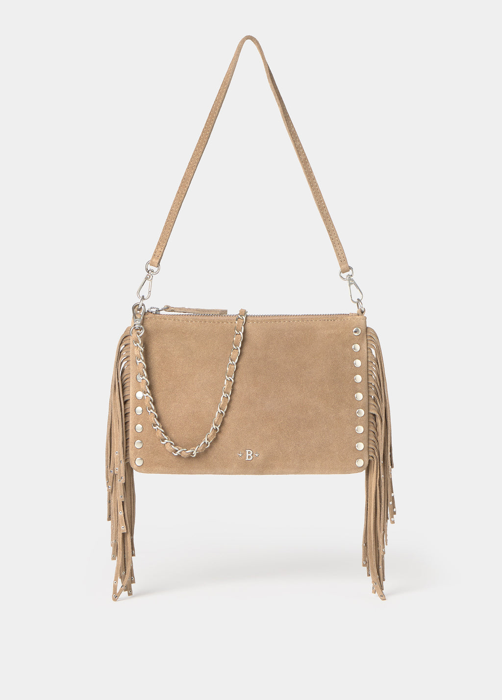 Leather flap bag with fringes