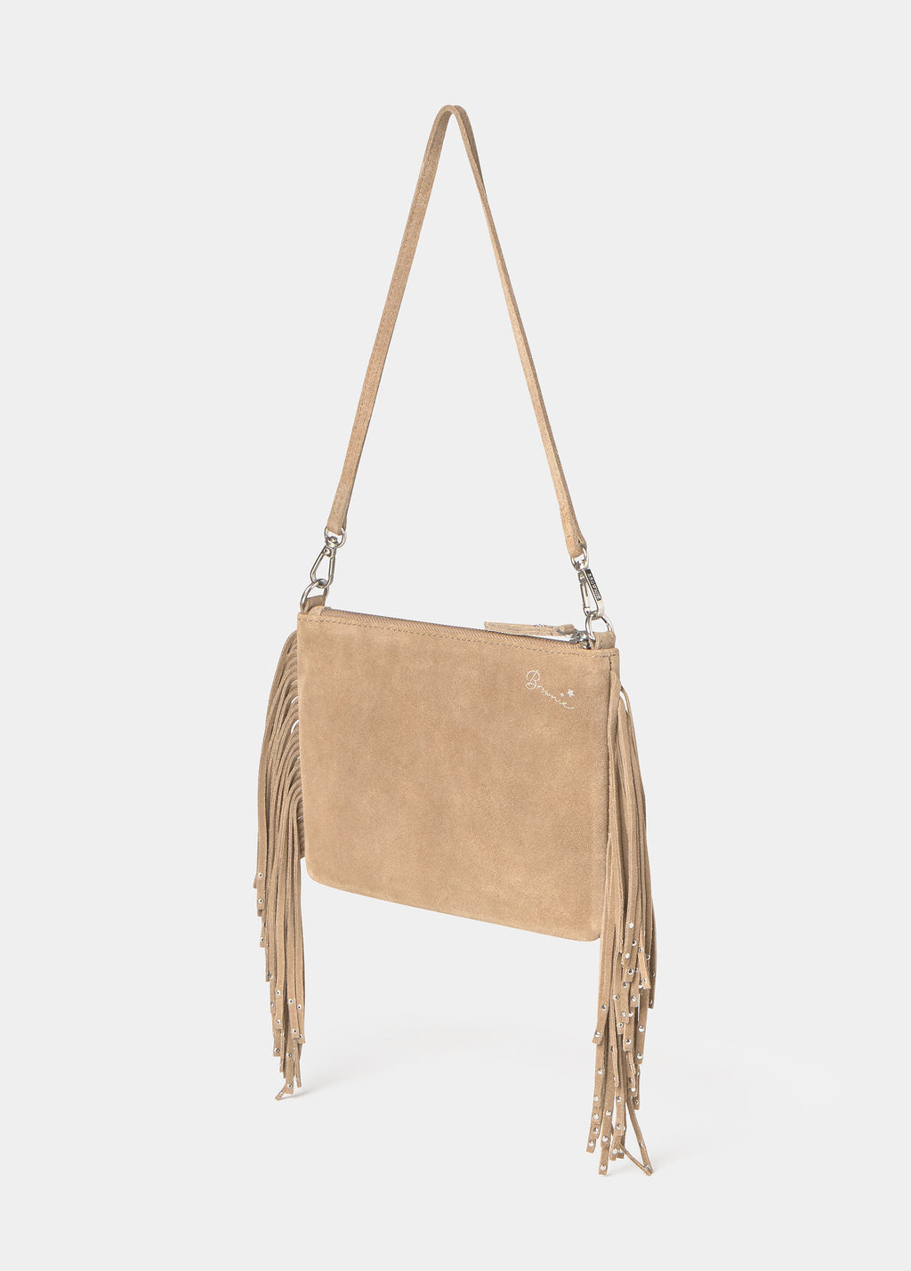 Leather flap bag with fringes