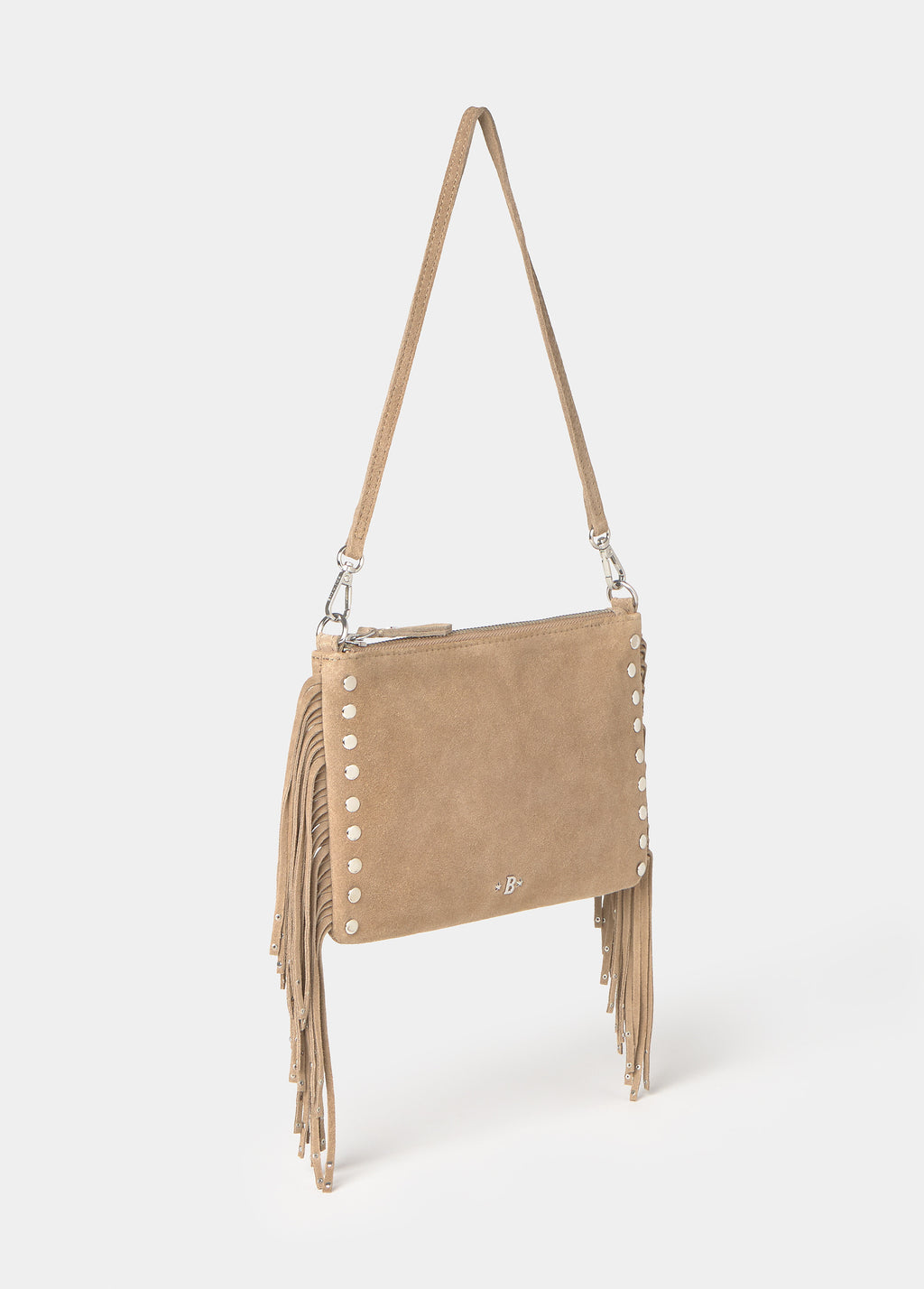 Leather flap bag with fringes