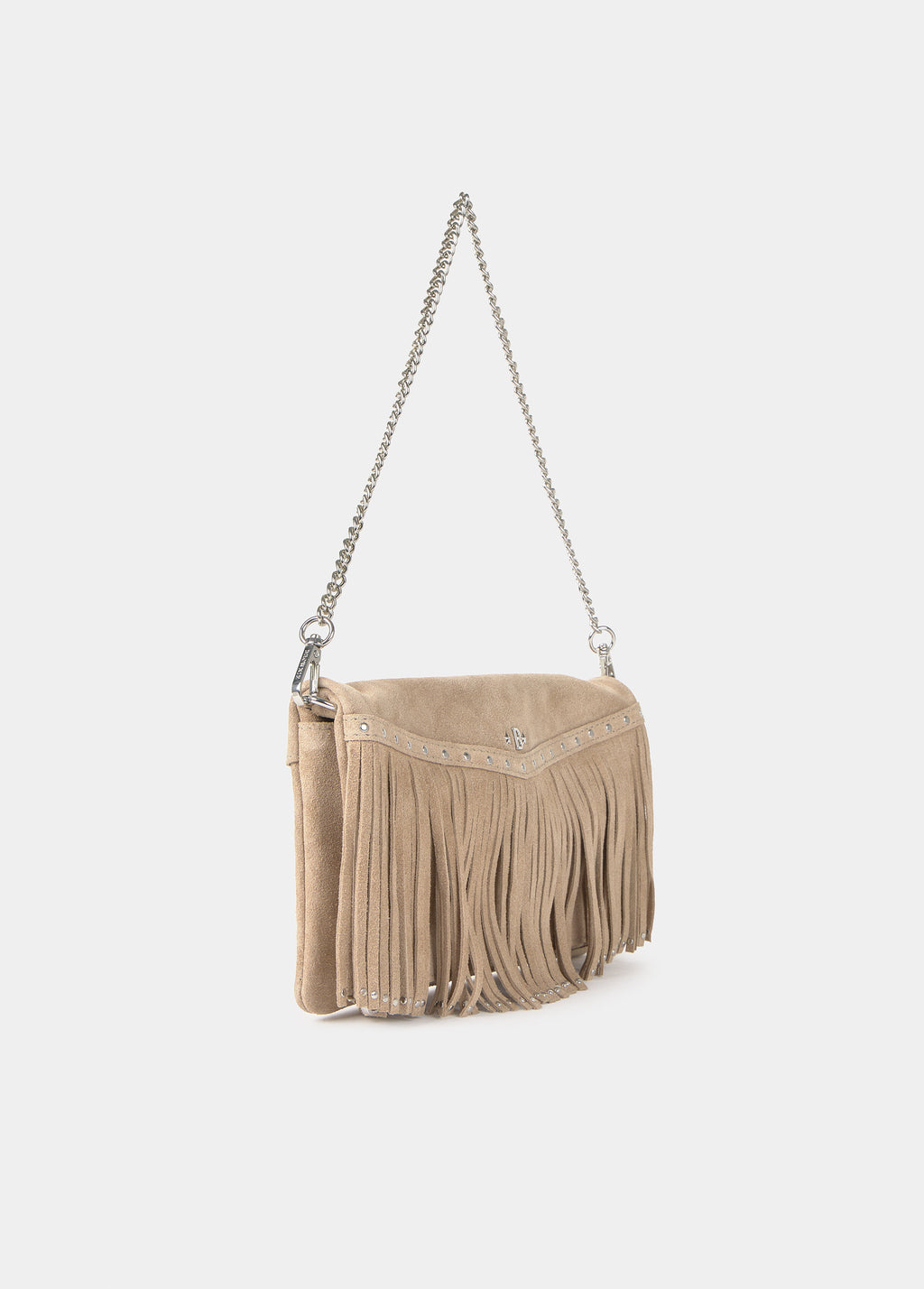 Leather flap bag with fringes