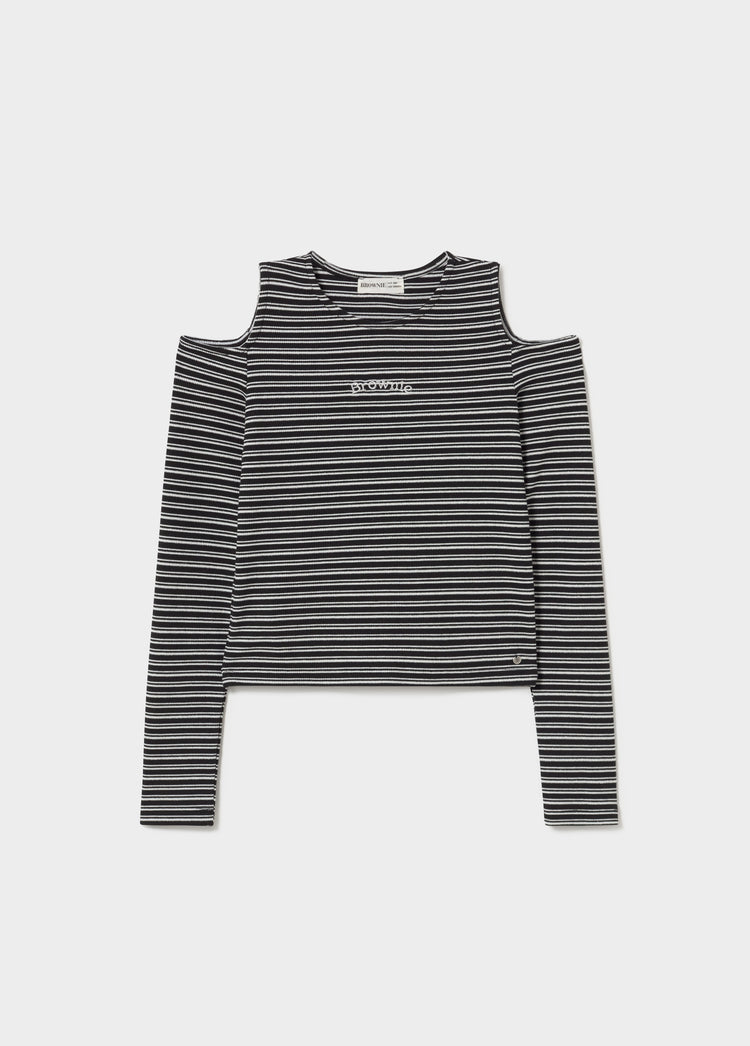 Striped T-shirt with shoulder cut-out