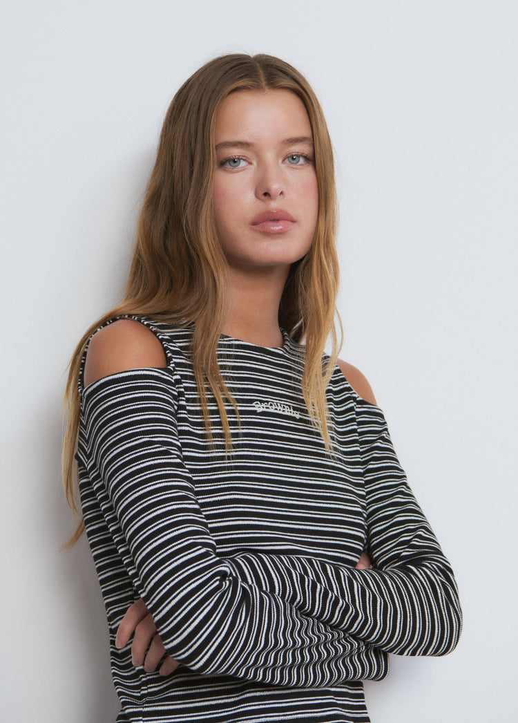 Striped T-shirt with shoulder cut-out