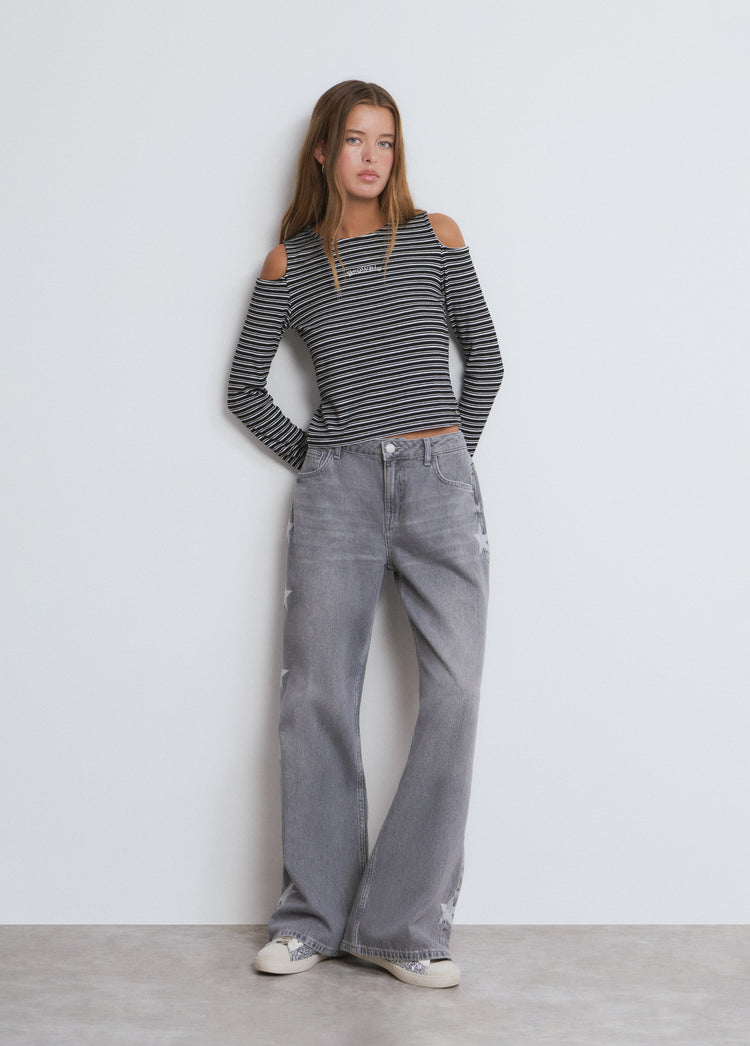 Striped T-shirt with shoulder cut-out