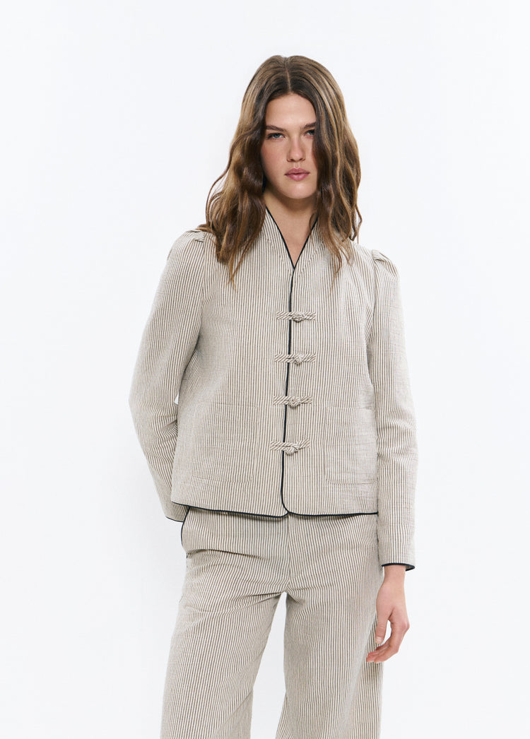 Mao collar jacket with stripes