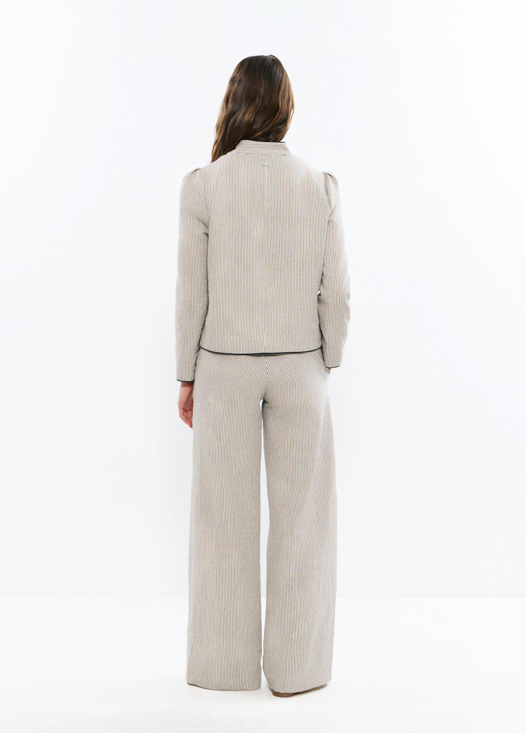 Mao collar jacket with stripes