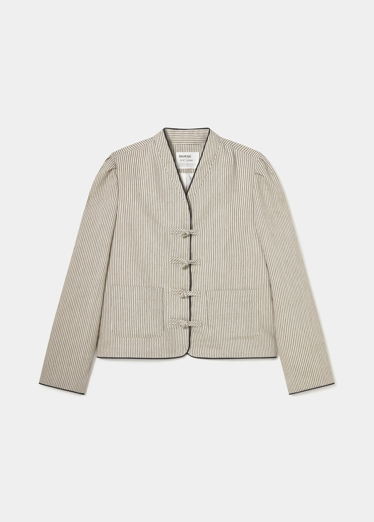 Mao collar jacket with stripes