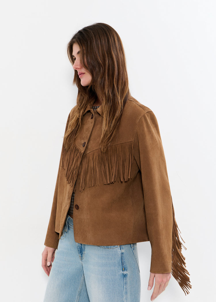 Suede leather jacket with fringes