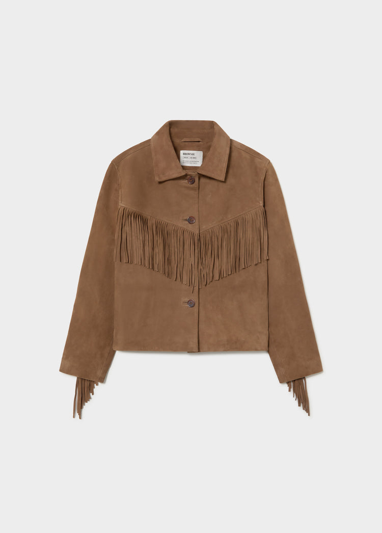 Suede leather jacket with fringes