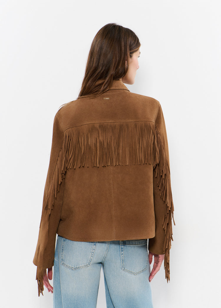 Suede leather jacket with fringes