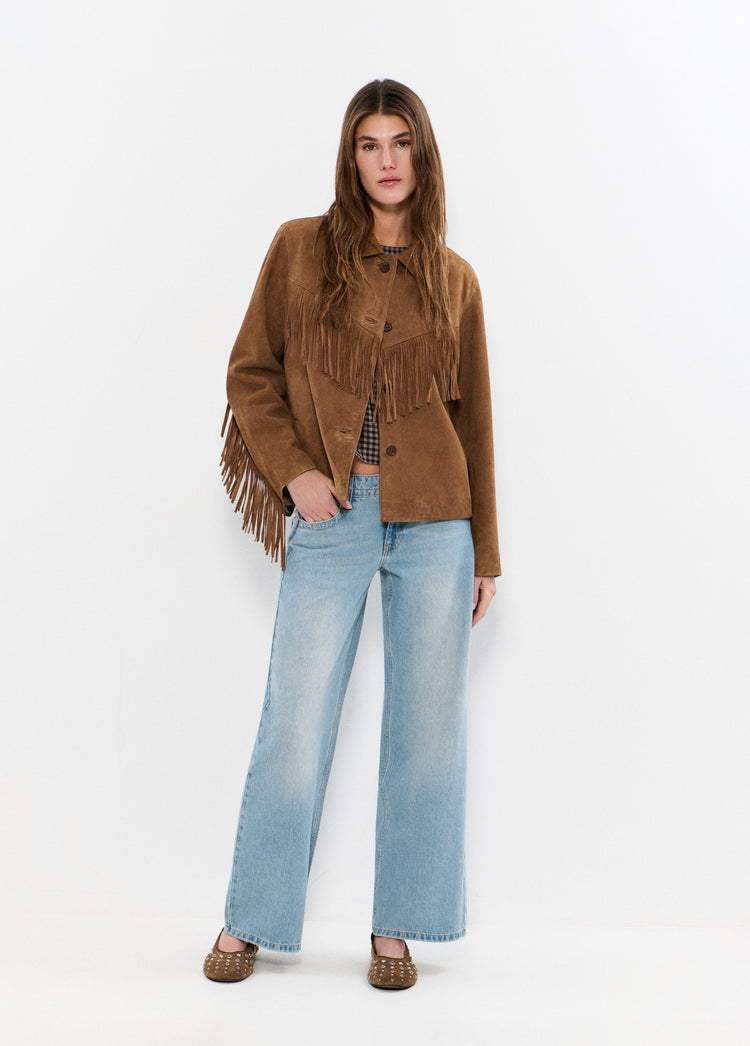 Suede leather jacket with fringes