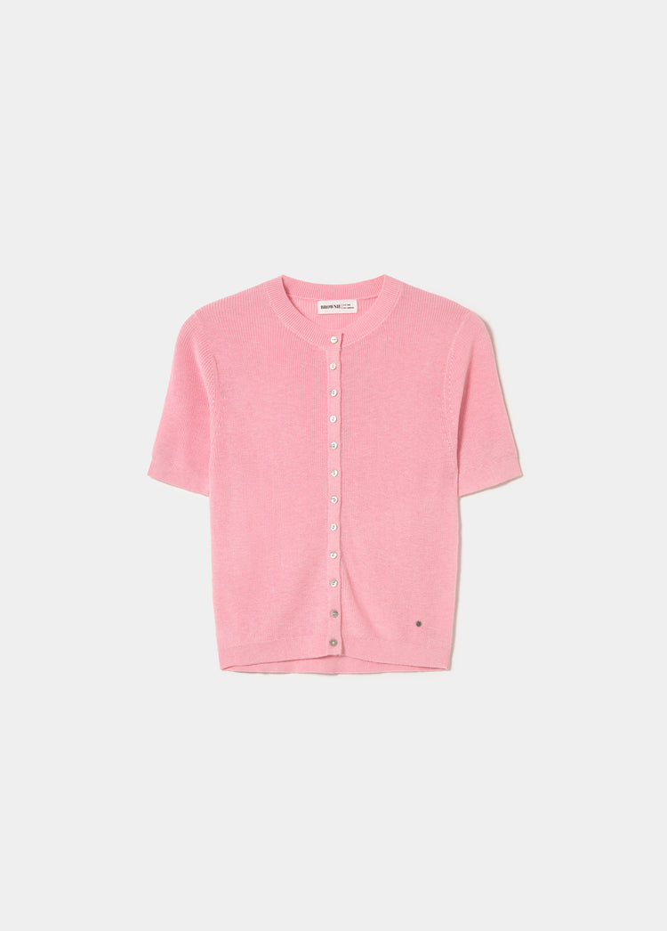 Short sleeve button knit jacket