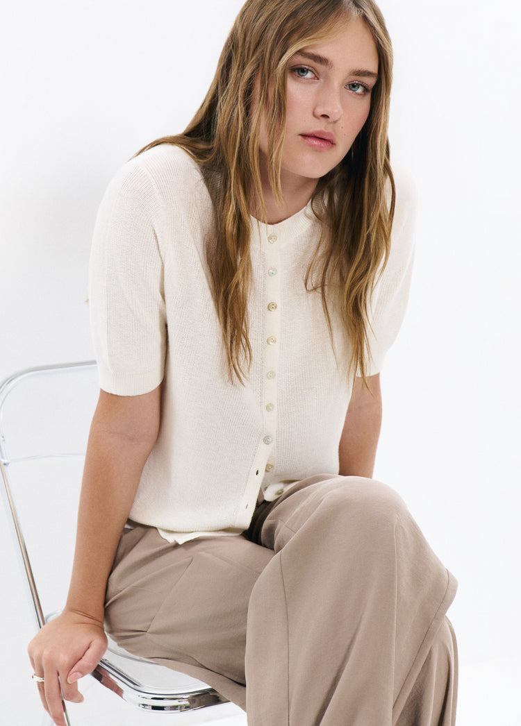 Short sleeve button knit jacket