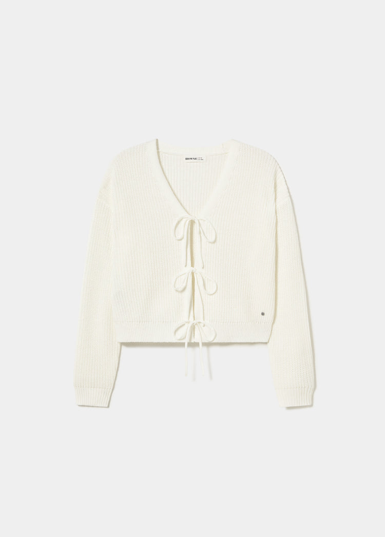 Knit jacket with bows