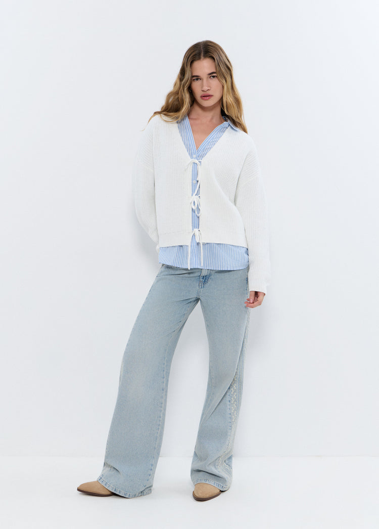 Knit jacket with bows