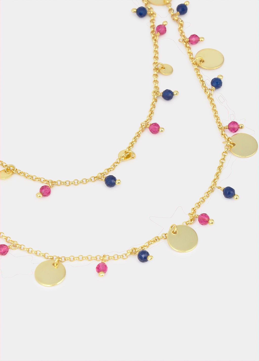 Double necklace with plates and stones