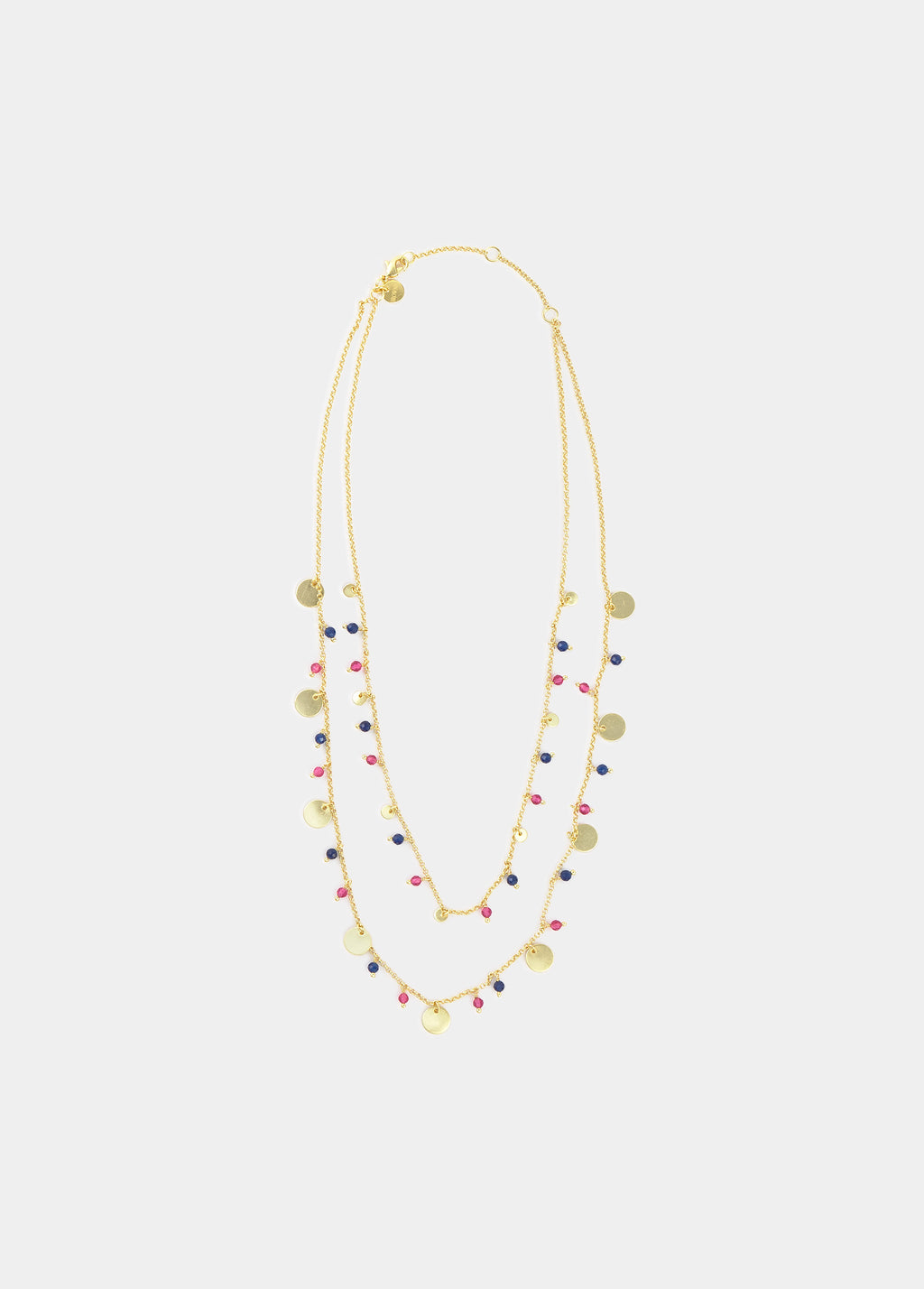 Double necklace with plates and stones