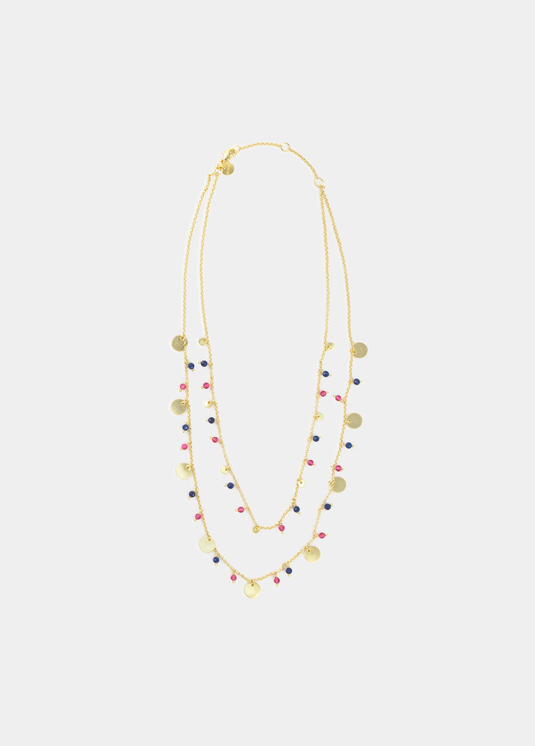 Double necklace with plates and stones