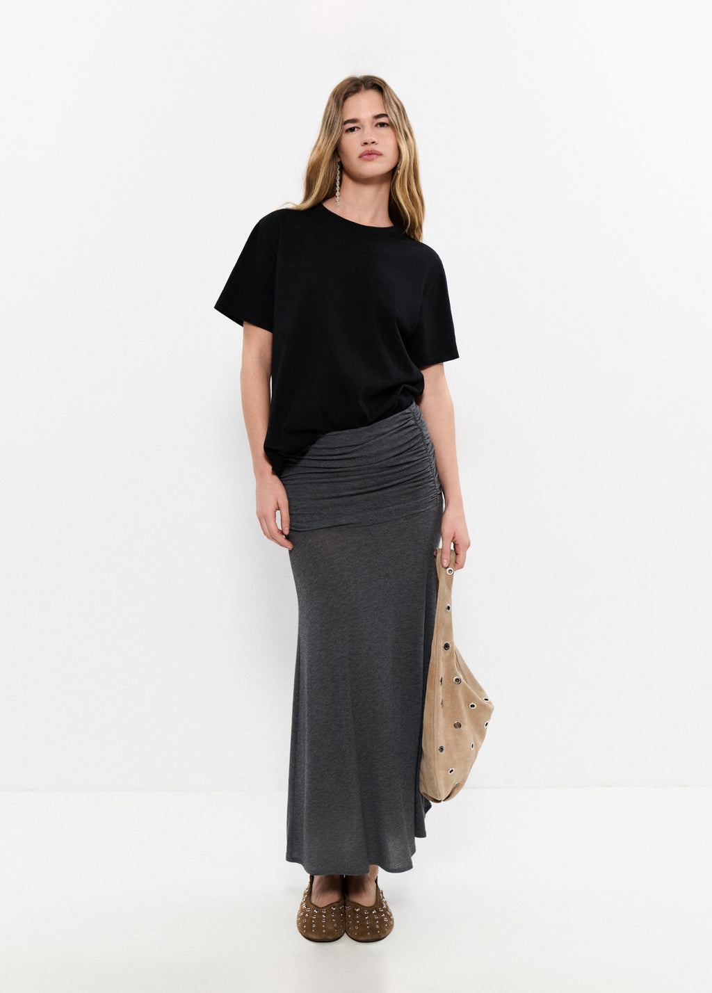 Falda midi drapeada