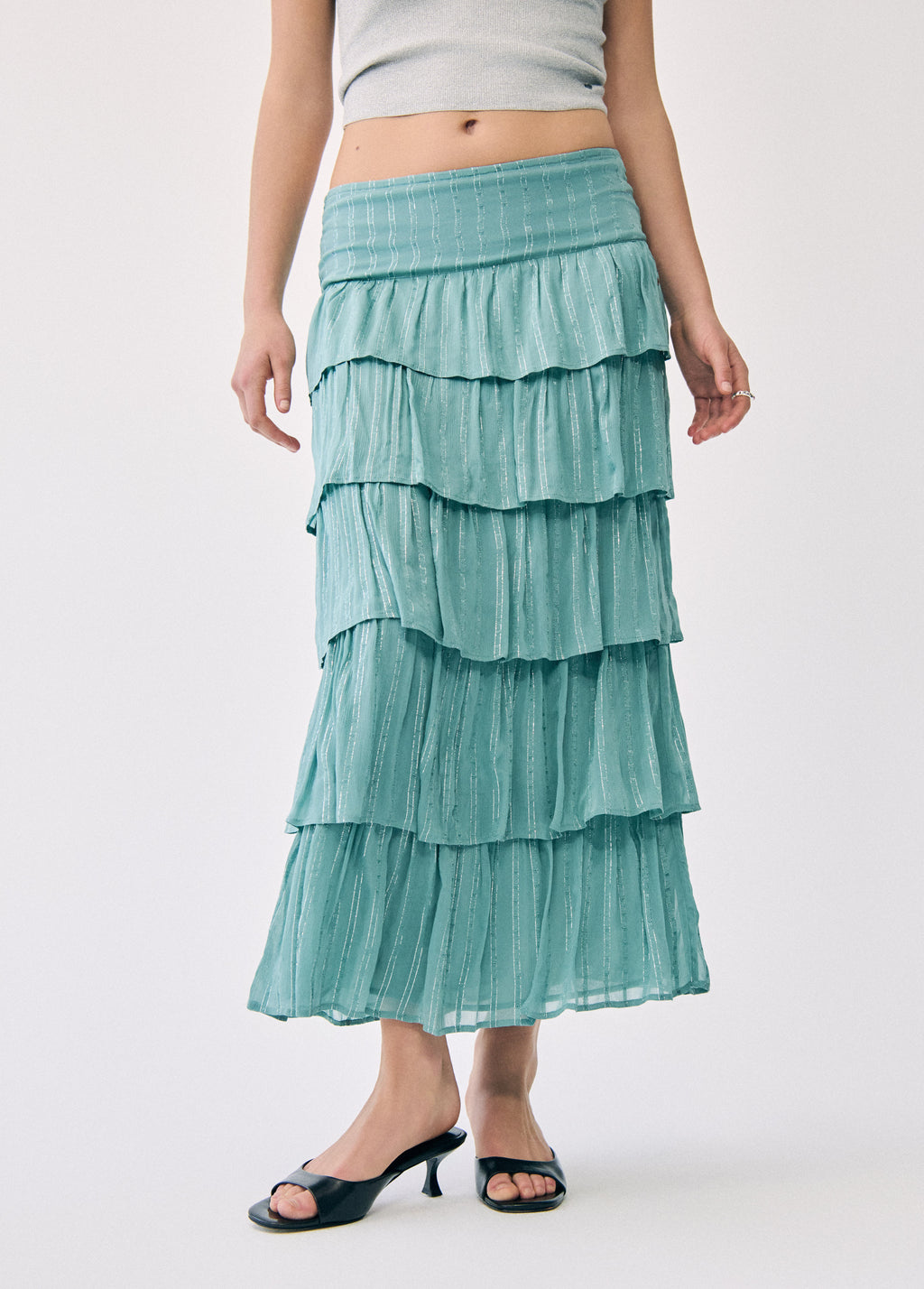 Shiny multilayer ruffle skirt